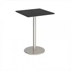 Monza square poseur table with flat round brushed steel base 800mm – Black