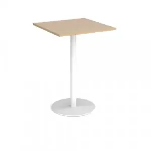 Monza square poseur table with flat round white base 800mm – Kendal oak