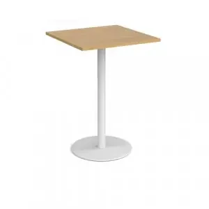 Monza square poseur table with flat round white base 800mm – oak