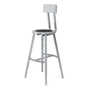National Public Seating 24-32″ Height Adjust. Stool W/Bkrst Blk Seat Grey Frame