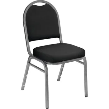 National Public Seating® Black Fabric Crown Back Stack Chair Silver Frame
