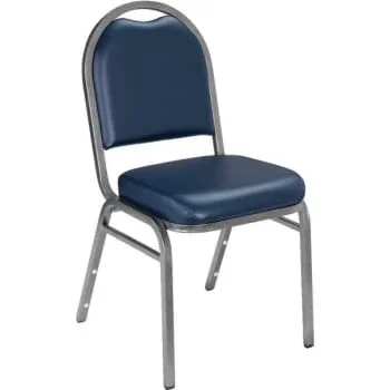 National Public Seating® Vinyl Crown Back Stack Chair, Blue, Silver Frame