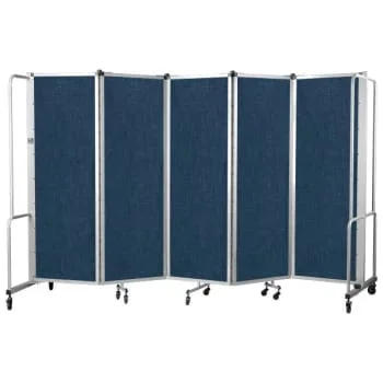 National Public Seating Room Divider, 6′ Height, 5 Sections, Blue Panels