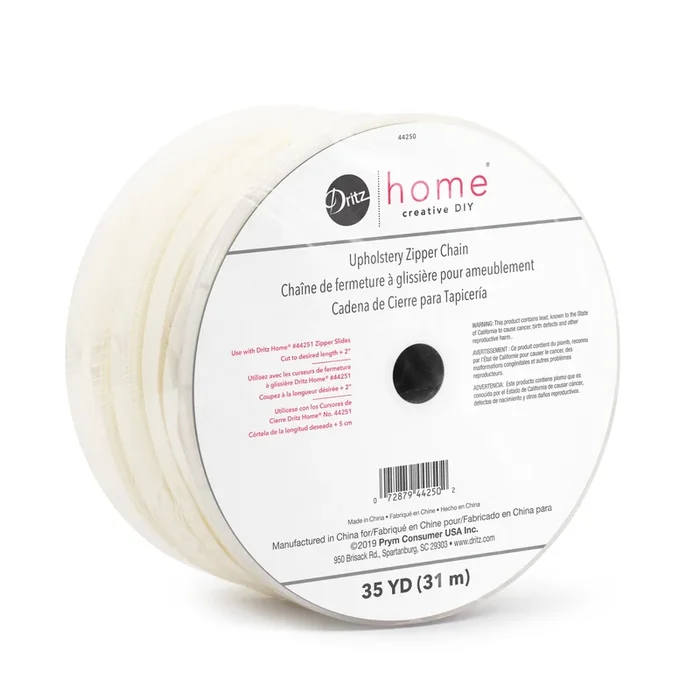Nylon Upholstery Zipper Chain, Cream, 35 yd