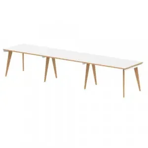 Oslo 1200mm Single Row 3 Person Desk White Top Natural Wood Edge White Frame OSL0118