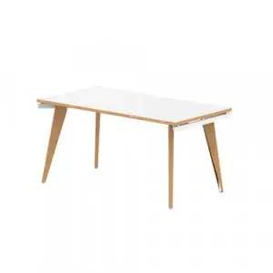 Oslo 1400mm Single Starter Desk White Top Natural Wood Edge White Frame OSL0119