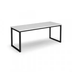 Otto benching solution dining table 1800mm wide – black frame, white top