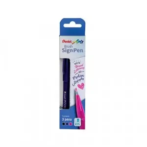 Pentel Brush Sign Pen Assorted Colours (Pack 3) YSES15C/3-M