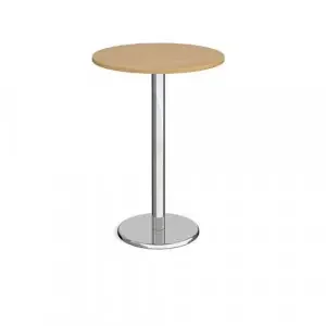 Pisa circular poseur table with round chrome base 800mm – oak