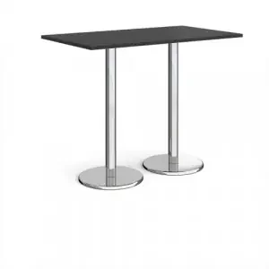 Pisa rectangular poseur table with round chrome bases 1400mm x 800mm – Black