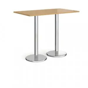 Pisa rectangular poseur table with round chrome bases 1400mm x 800mm – oak