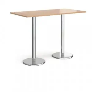 Pisa rectangular poseur table with round chrome bases 1600mm x 800mm – beech