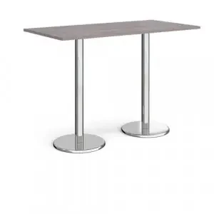 Pisa rectangular poseur table with round chrome bases 1600mm x 800mm – grey oak