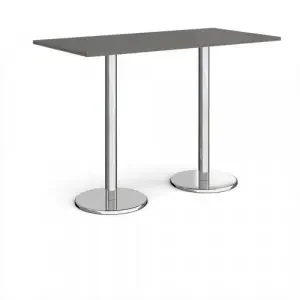 Pisa rectangular poseur table with round chrome bases 1600mm x 800mm – Onyx Grey
