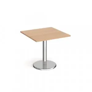 Pisa square dining table with round chrome base 800mm – beech