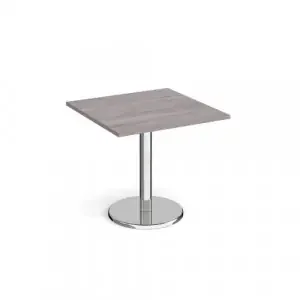 Pisa square dining table with round chrome base 800mm – grey oak