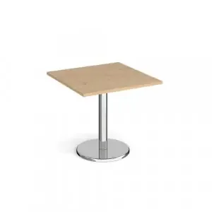 Pisa square dining table with round chrome base 800mm – Kendal oak