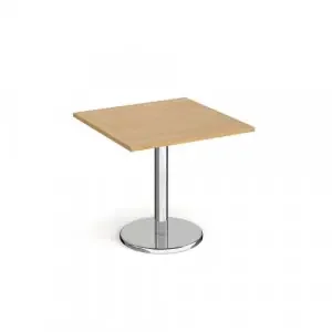Pisa square dining table with round chrome base 800mm – oak