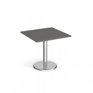 Pisa square dining table with round chrome base 800mm – Onyx Grey