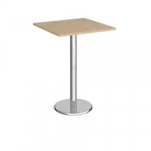 Pisa square poseur table with round chrome base 800mm – Kendal oak