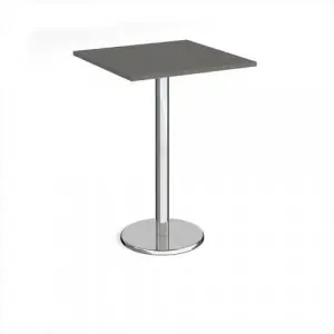 Pisa square poseur table with round chrome base 800mm – Onyx Grey