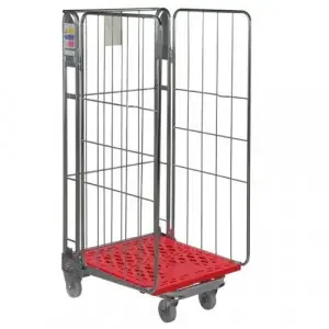 Plastic Base Nestable Roll Container; 3 Sided Unit; Internal Height mm 1430; Silver/Red Base