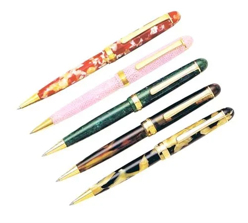 Platinum Celluloid Ballpoint Pen With Gold Trim