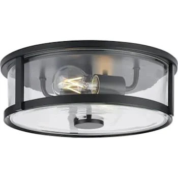 Progress Lighting Gilliam 2-Light Flush Mount, 12.6″, Matte Black, Clear