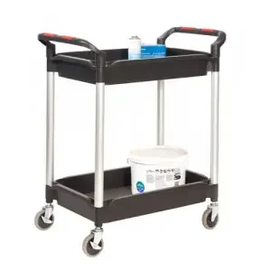 Proplaz Plus Trolley; 2 Deep Trays; Swivel (x2 Braked)Castors; Anodised Aluminium/Plastic; 150kg; Black/Silver