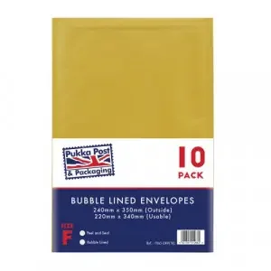 Pukka Post & Packaging Bubble Lined Envelopes Gold Peel and Seal Size F 240mmx350mm (Pack 10) – 7065-ENV(10)