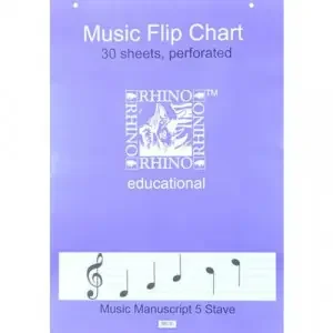 Rhino A1 Educational Music Flipchart Pad 30 Leaf 20 Music 5 Stave Ruling with Plain Reverse (Pack 5) – REMFC-0
