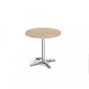 Roma circular dining table with 4 leg chrome base 800mm – Kendal oak