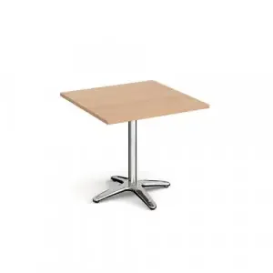 Roma square dining table with 4 leg chrome base 800mm – beech