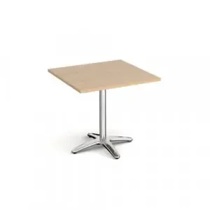 Roma square dining table with 4 leg chrome base 800mm – Kendal oak