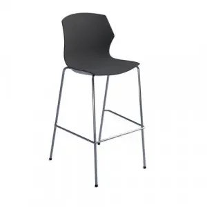 Roscoe high stool with chrome legs and plastic shell – charcoal grey