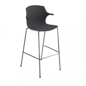 Roscoe high stool with chrome legs and plastic shell with arms – charcoal grey