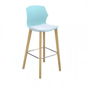 Roscoe high stool with natural oak legs and plastic shell – ice blue with made to order seat