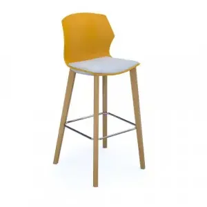 Roscoe high stool with natural oak legs and plastic shell – warm yellow with made to order seat