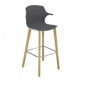 Roscoe high stool with natural oak legs and plastic shell with arms – charcoal grey