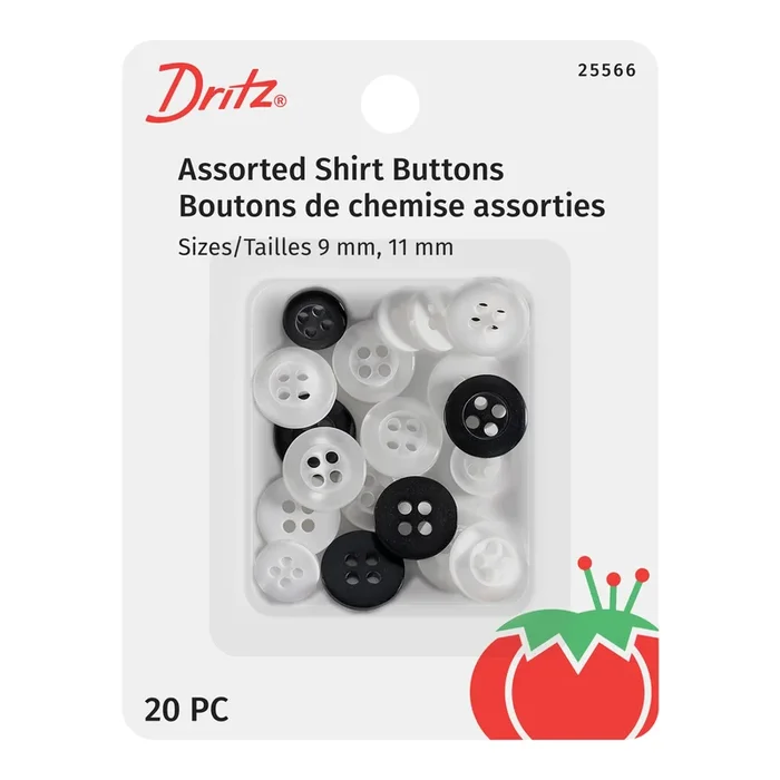 Shirt Buttons, Assorted, 9 & 11mm, 20 PC