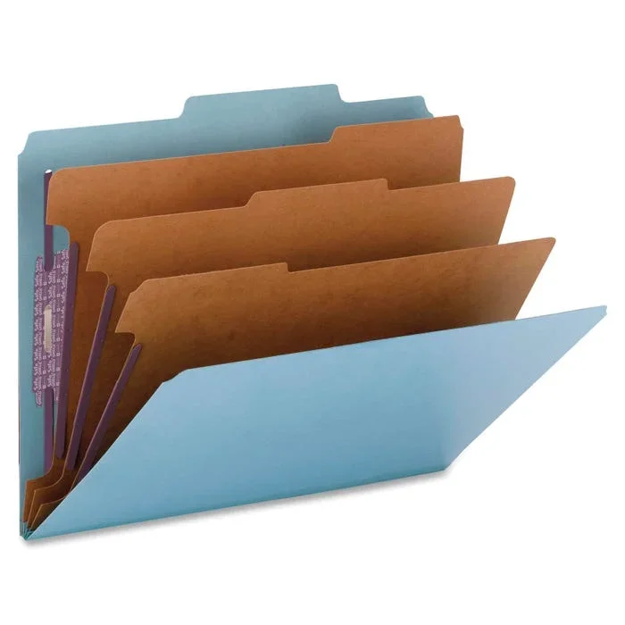Smead SafeSHIELD Pressboard Classification Folder, Letter Size, 3 Inch Expansion, 3 Dividers, Blue, Pack of 10
