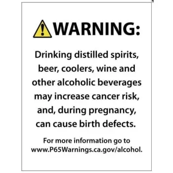 Spindle Prop 65 Alcohol Warning Entrance
