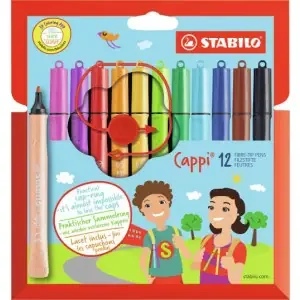 STABILO Cappi Felt Tip Pen with Cap Ring Assorted Colours (Wallet 12) – 168/12-4
