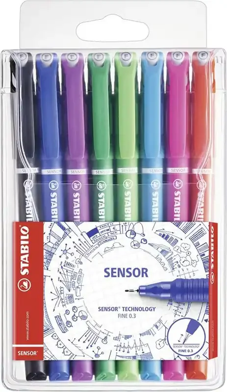STABILO SENSOR fine Pen 0.3mm Line Assorted Colours (Wallet 8) – 189/8