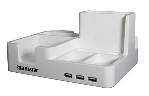 STEELMASTER Compact Charging Desk Organizer, White (264USB106)