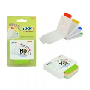 Stickn Magic Tracking Sticky Notes 70x70mm Ruled 100 Sheets White with Coloured Tab 21559