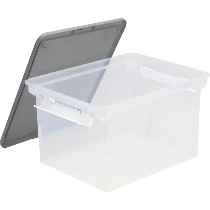 Storex Storage File Tote with Locking Handles, Clear/Gray