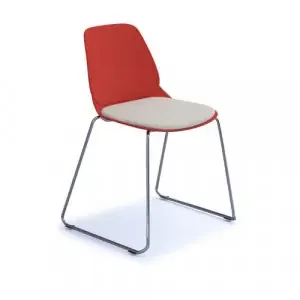 Strut chair with seat pad and chrome sled frame – red