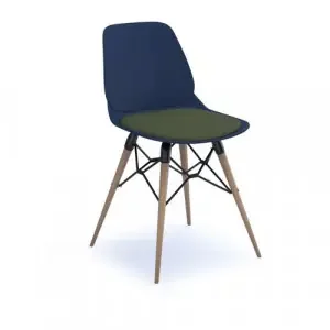 Strut chair with seat pad and natural oak 4 leg frame with black steel detail – navy blue