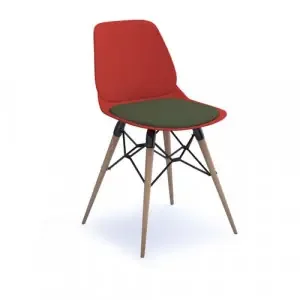 Strut chair with seat pad and natural oak 4 leg frame with black steel detail – red